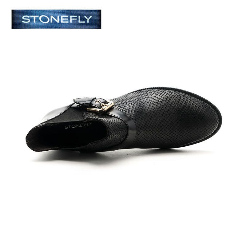 斯通富来STONEFLY牛皮尖头低跟套脚饰扣短靴女鞋SD64117123图片