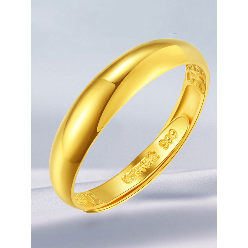手拉手slaso珠宝黄金戒指男女款金戒指足金999简约光圈光面指环宽情侣