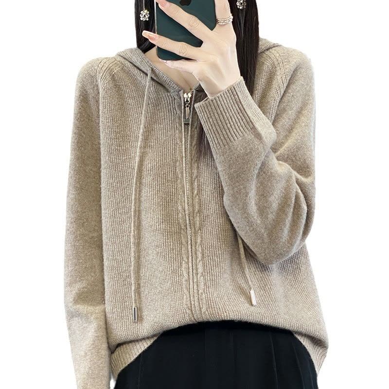 韩版女装安迪绒帽衫双拉链连帽毛衣秋冬新款外套针织衫开衫图片