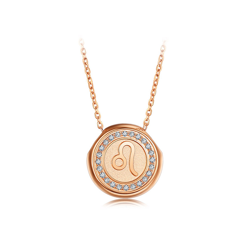 手拉手slaso18k玫瑰金锁骨链女款镶钻石吊坠项链十二星座套链狮子座含