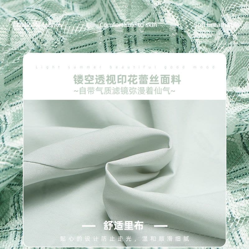 OUNIXUE欧昵雪 | [复古印花蕾丝裙]夏季浪漫翻领短袖时尚修身女式显瘦A字裙图片