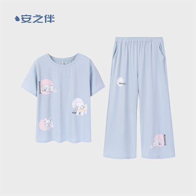 纯棉弹力针织素色短袖女套装