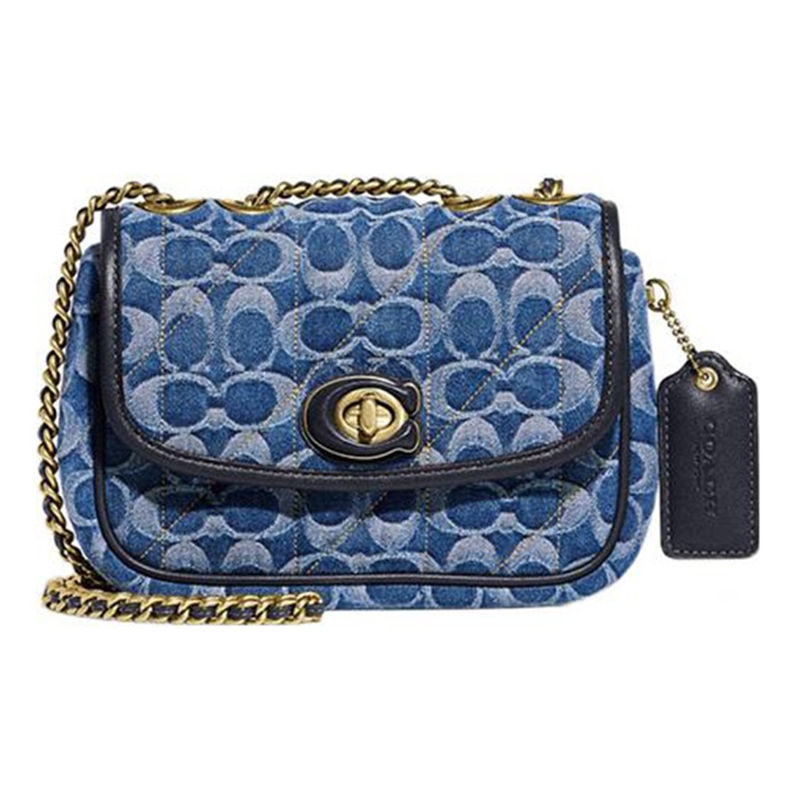 驰coach奢侈品 女士专柜款蓝色小号织物提花单肩斜挎包 ca581 b4udf