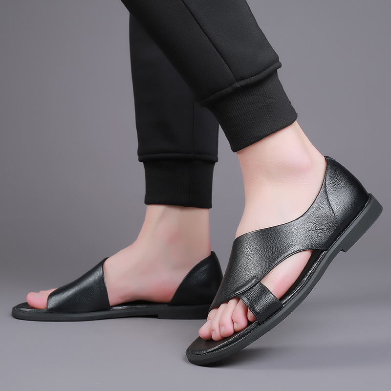 夏季潮流越南拖鞋男室外穿真皮沙滩鞋男士皮凉鞋大码男鞋4748