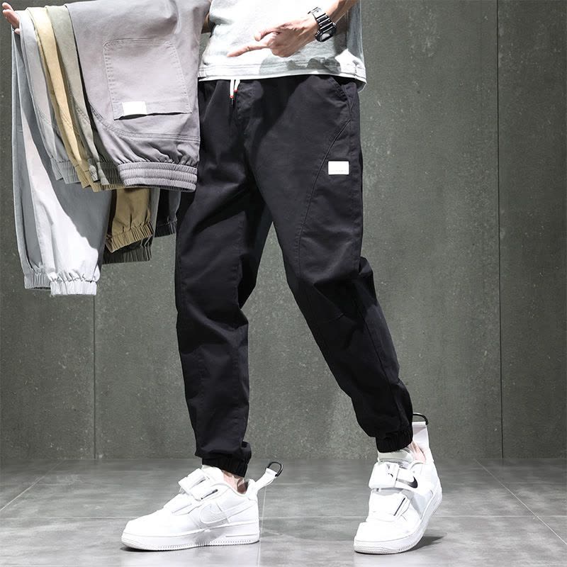 Ceba小清新休闲裤男小奶狗微哈工装裤潮流韩版大口袋裤子男魔术贴束脚图片