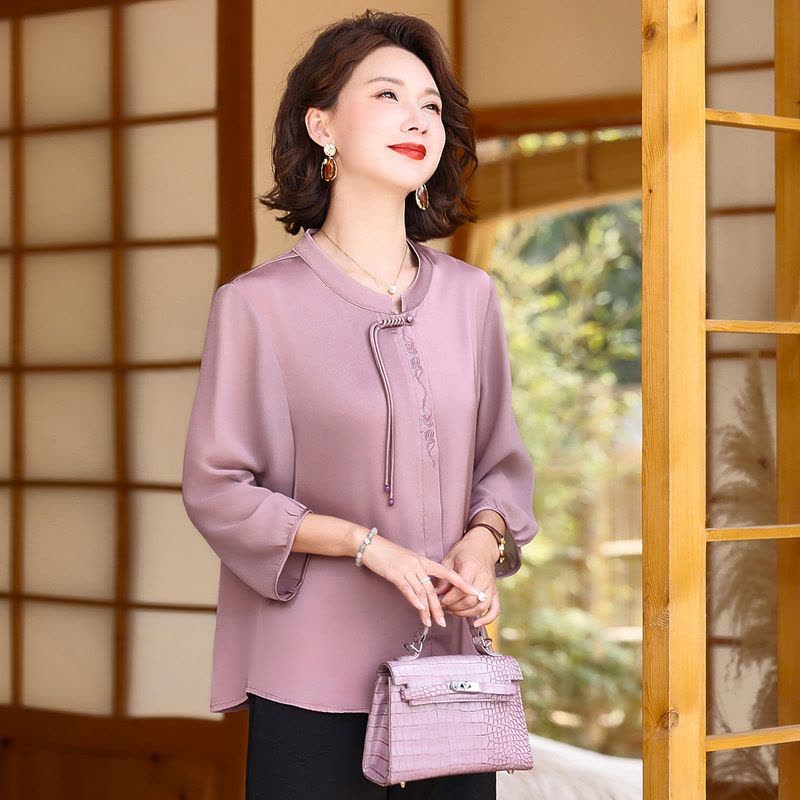 中年妈妈夏装套装T恤女新款新国风七分袖上衣洋气两件套装图片