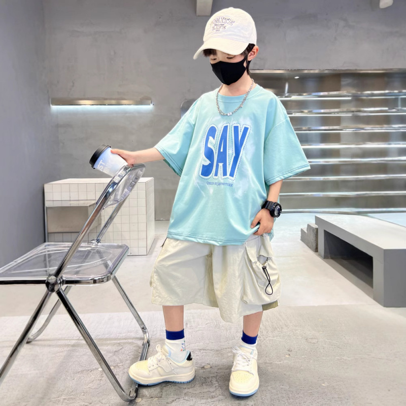 男童夏款短袖套装2025新款中大童洋气潮酷两件套男孩帅气运动夏装