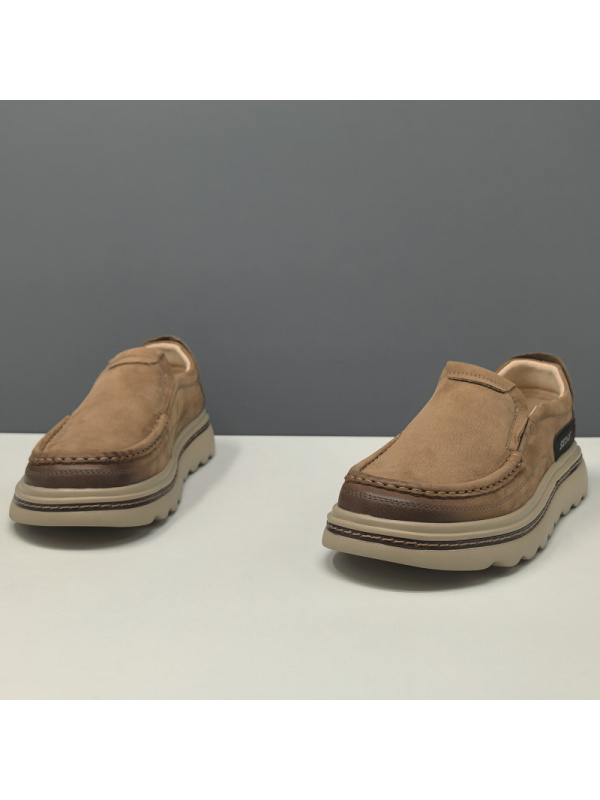 男士真皮一脚蹬懒人鞋百搭头层牛皮欧洲站男鞋轻便透气增高休闲鞋