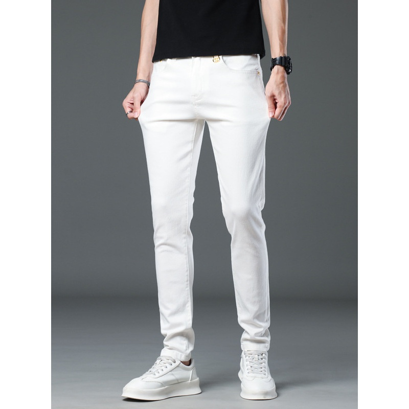 欧货潮牌白色牛仔裤男春夏新款修身弹力百搭时尚轻奢休闲长裤男士