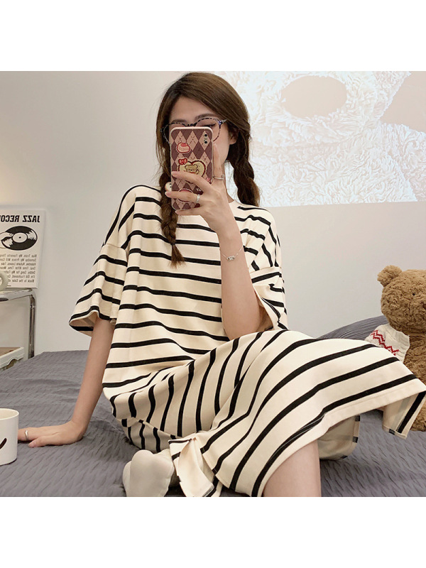 睡裙女夏季可爱棉质短袖中长款连衣裙子夏天年新款睡衣家居服