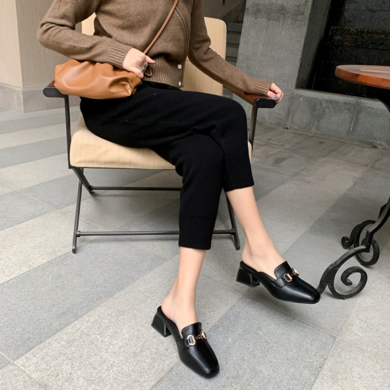 Tiauny 包头拖鞋女2020新款粗跟穆勒鞋中跟半拖女鞋外穿时尚百搭网红凉拖20-161