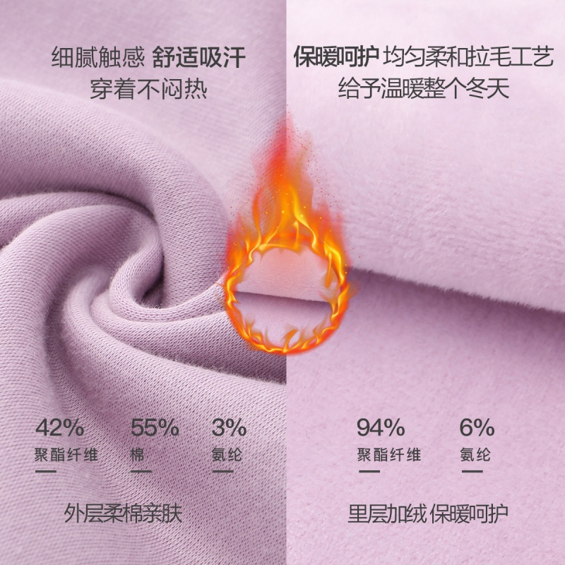 都市丽人简约舒适蕾丝领口加绒加厚秋衣秋裤女士保暖内衣套装1W9114
