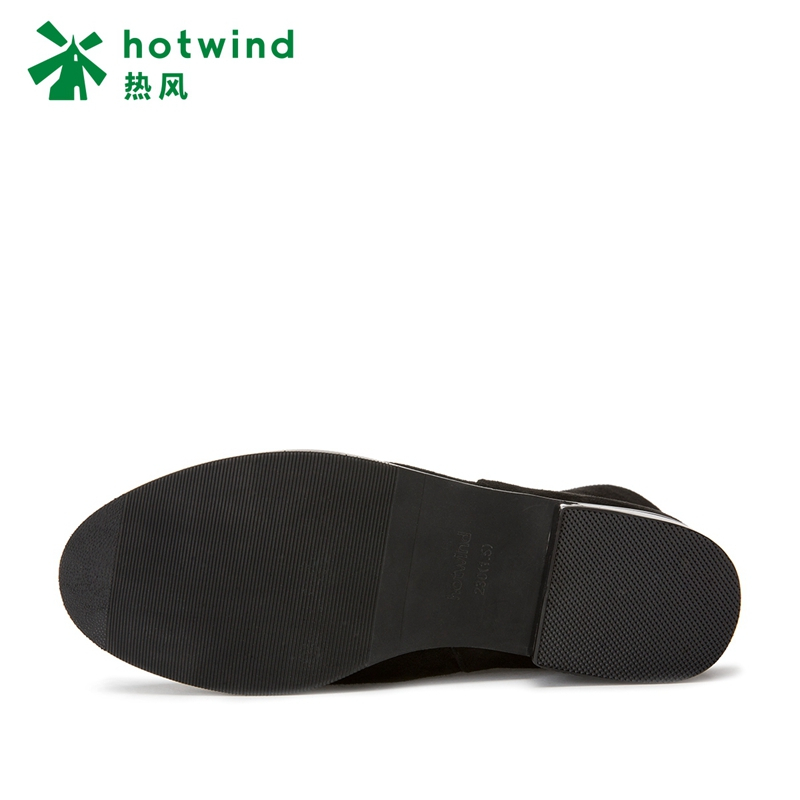 热风hotwind冬小清新女士褶皱休闲靴拉链短靴青年圆头时装靴H82W7408