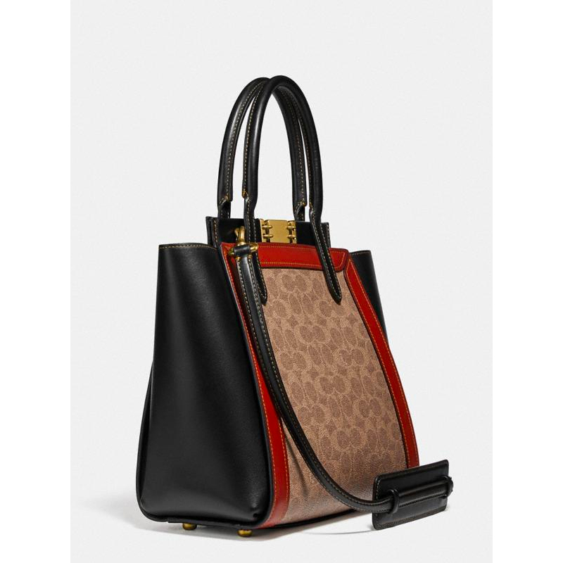 蔻驰(coach)女包 经典标志帆布troupe托特包 女士单肩手提包黑色