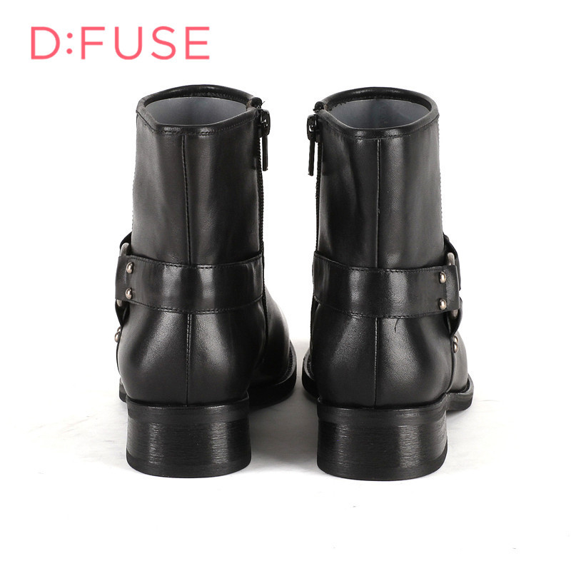 迪芙斯D:FUSE牛皮尖头低跟拉链皮带装饰深口女鞋DF54115512