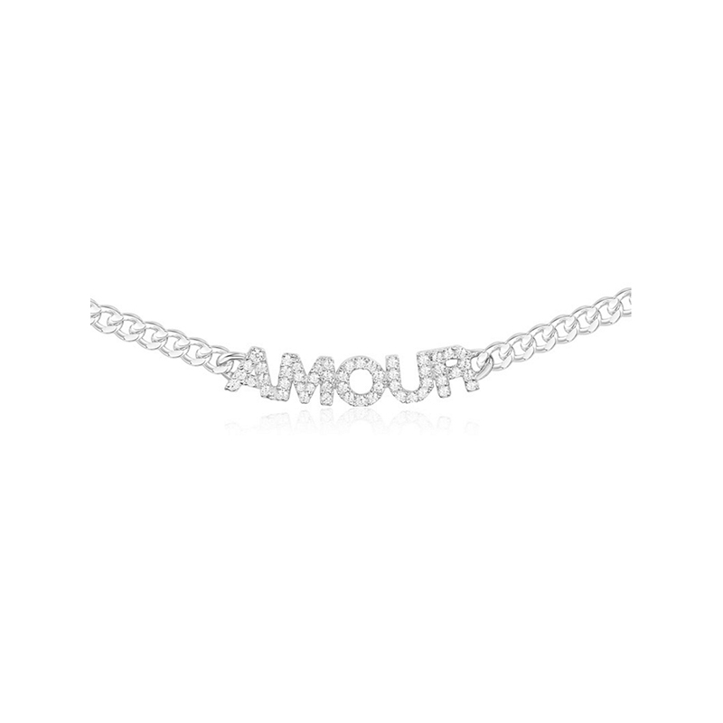 【apm MONACO】字母锁骨链AMOUR时尚吊坠新款925银项链镶钻女士毛衣链颈链法式