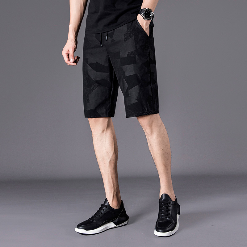 卡帝乐鳄鱼cartelo夏季男士潮流宽松大裤衩时尚休闲黑色五分裤