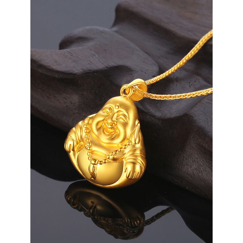 手拉手slaso3d硬金弥勒佛吊坠黄金佛吊坠足金999笑面佛男女款送礼珠宝