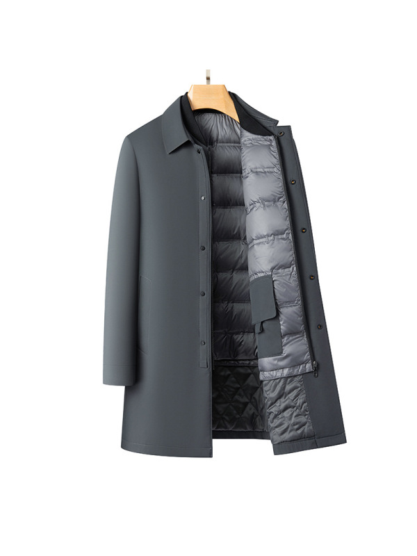 一衣三穿秋冬新款90白鸭绒长款羽绒服脱卸内胆羽绒大衣爸爸装外套