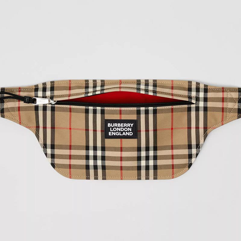 【预定】BURBERRY Brummell - 徽标嵌花 Vintage 格纹布鲁摩腰包 45*17.5CM图片