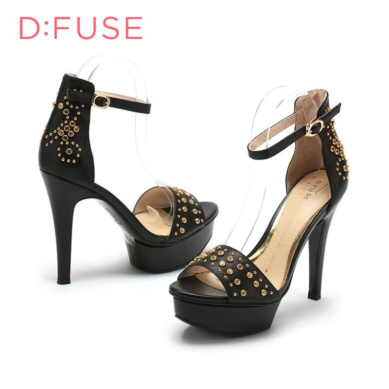 D：Fuse/迪芙斯夏新品羊皮铆钉水钻超高跟女凉鞋DF52113021图片