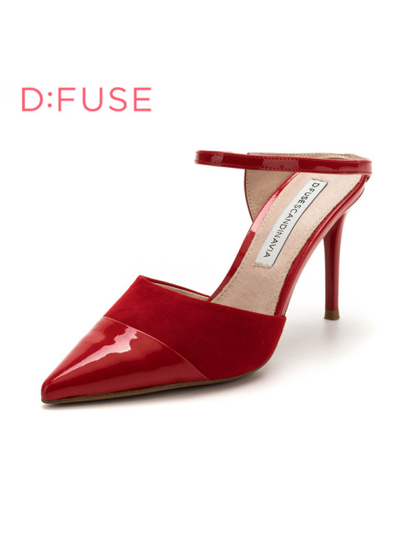 D：Fuse/迪芙斯尖头细跟职业休闲漆皮女拖鞋DF82110233