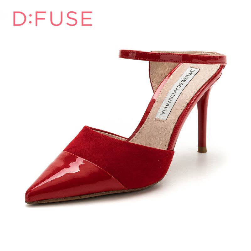 D：Fuse/迪芙斯尖头细跟职业休闲漆皮女拖鞋DF82110233图片