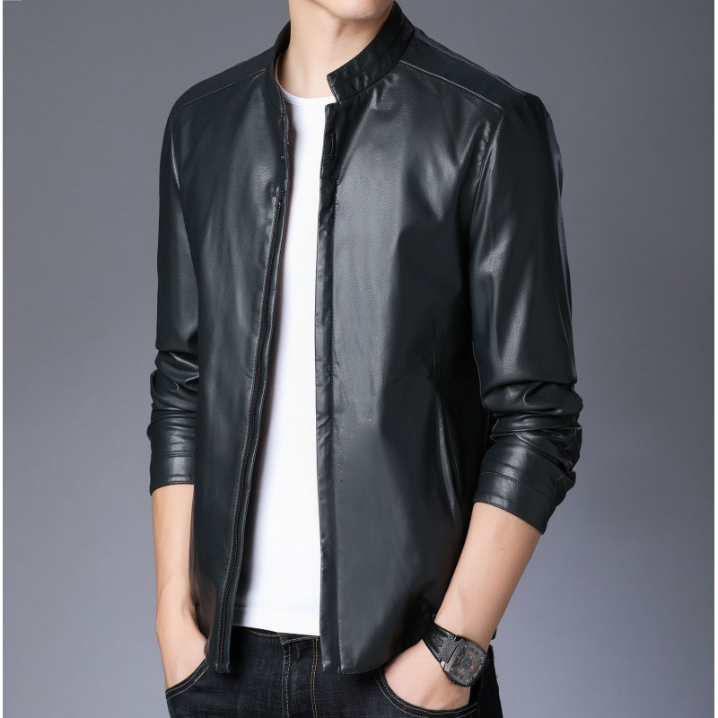 铂瑟休闲立领中青年男士皮夹克外套气质百搭外套
