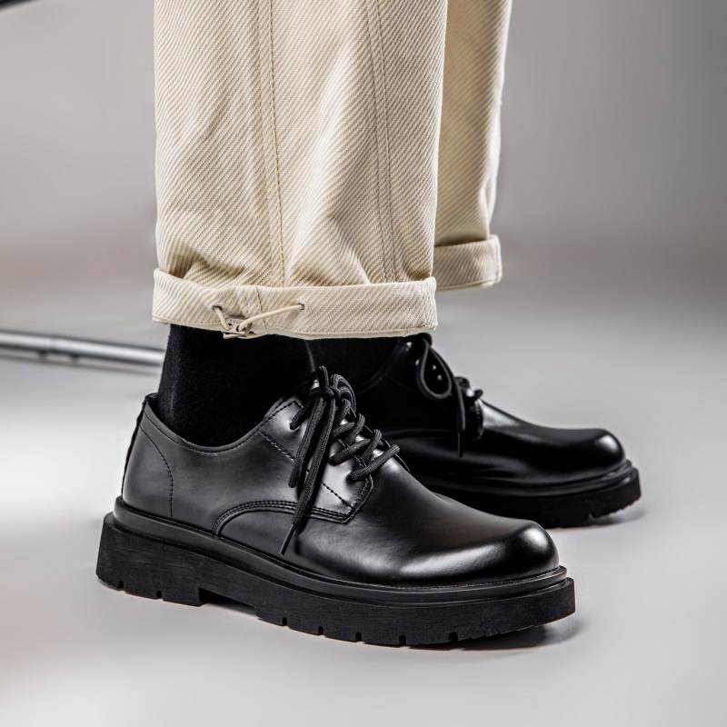 工装鞋夏季男鞋英伦风马丁靴圆头黑色低帮真皮大头休闲小皮鞋子