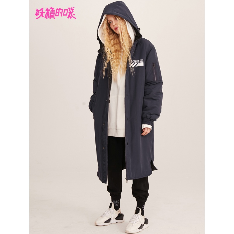妖精的口袋Y棉服女韩版冬装紫色长款外套大衣保暖棉衣女R