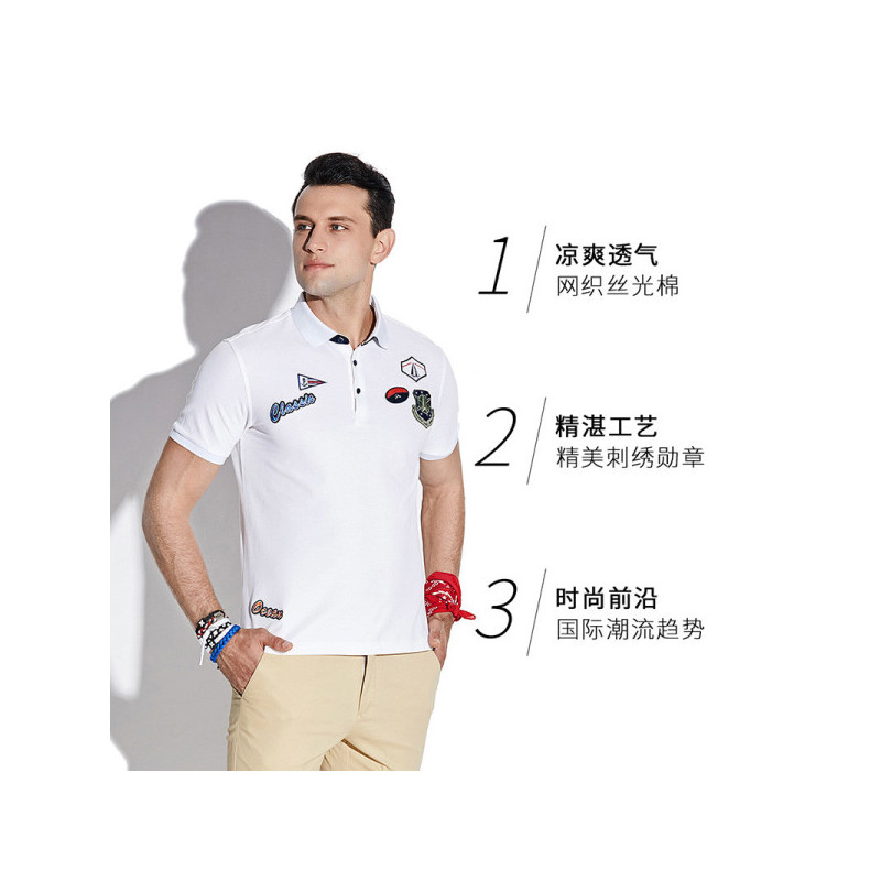 GIOVANNI ALESSASNDRO GA男装夏新POLO衫丝光棉刺绣时尚短T恤