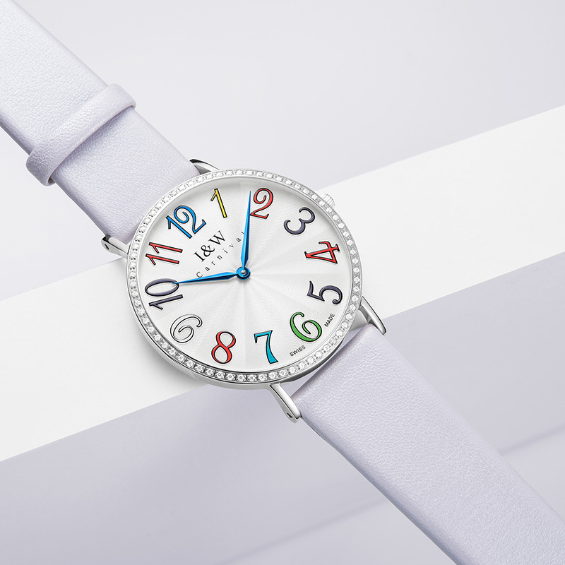 爱沃驰iw瑞士手表女款炫彩数字原装进口石英腕表爱沃驰女士手表正品