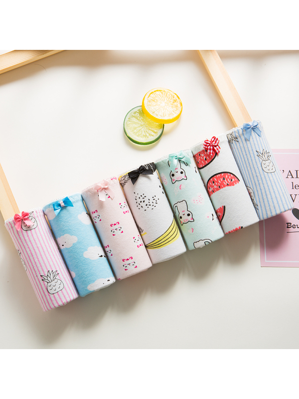 初愫7条装纯棉裆棉质大码中腰蕾丝少女三角内裤