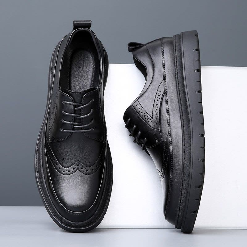 男鞋2025春季新款真皮布洛克花正装潮流男士厚底商务休闲皮鞋男图片