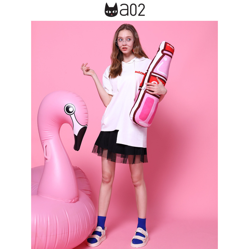 a02新款2020潮流字母刺绣印花不规则短袖连帽T恤女DVV1B0071KT