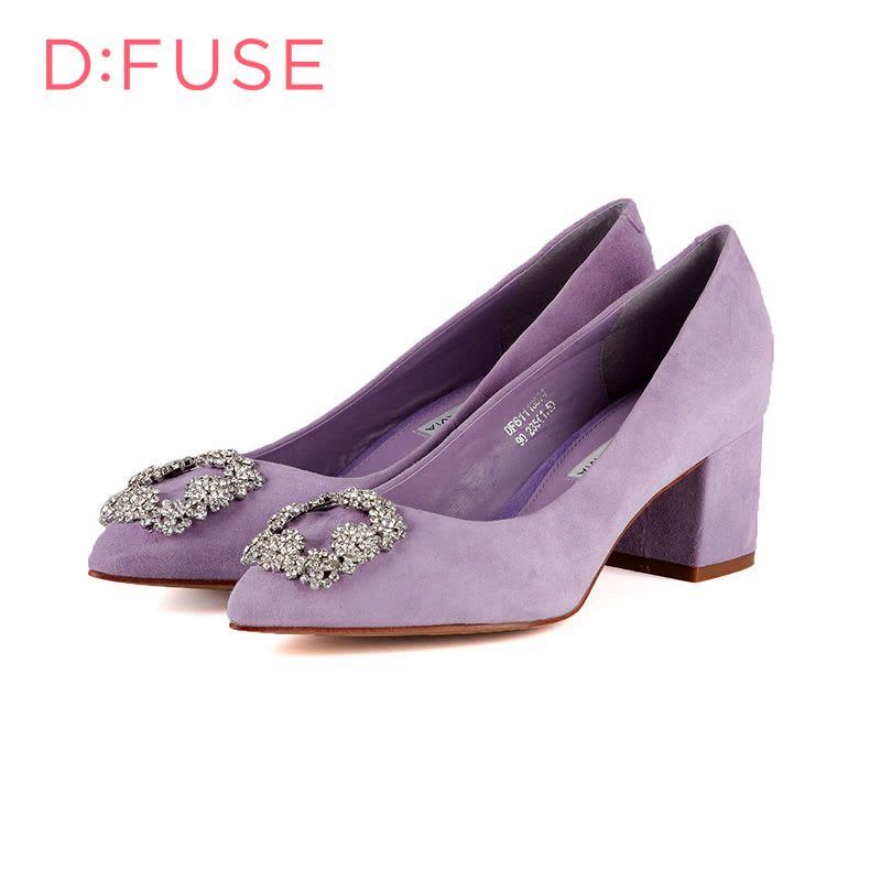 D：Fuse/迪芙斯春新款羊皮尖头水钻粗高跟单鞋女鞋DF61113074图片