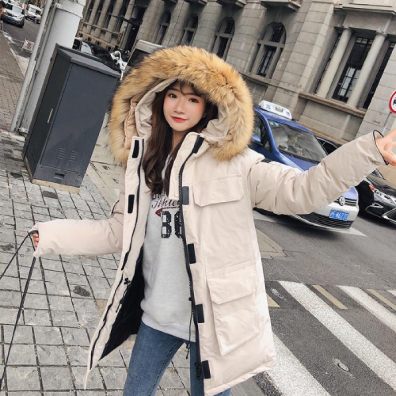拉夏贝尔2020新款工装棉服女保暖御寒ins中长款情侣外套