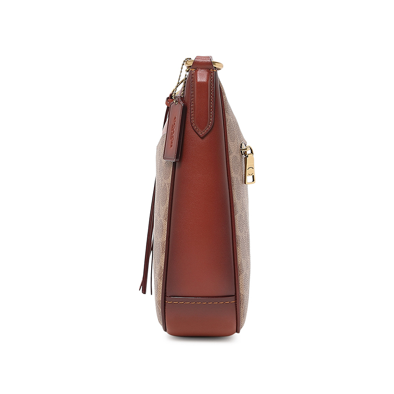 蔻驰 COACH 女士专柜款人造革配皮单肩斜挎包白卡其拼色中号 38579 B4NQ4时尚