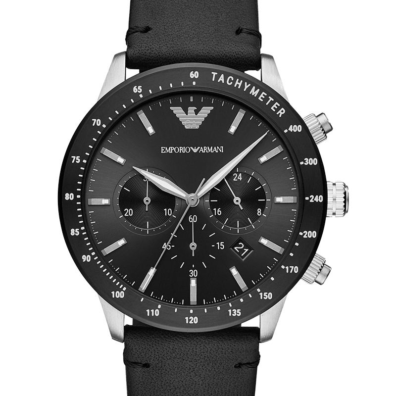 阿玛尼(EMPORIO.ARMANI)手表酷黑皮带时尚休闲多功能男士石英表腕表AR11243