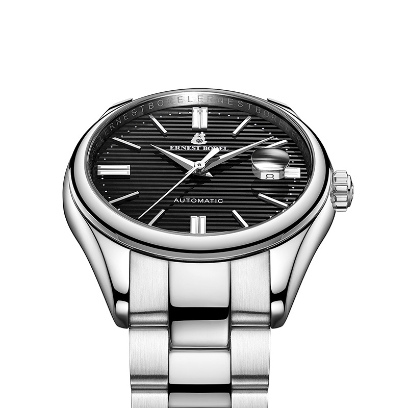 新品瑞士依波路ernestborel豪爽系列黑盘日历钢带自动机械男表节日