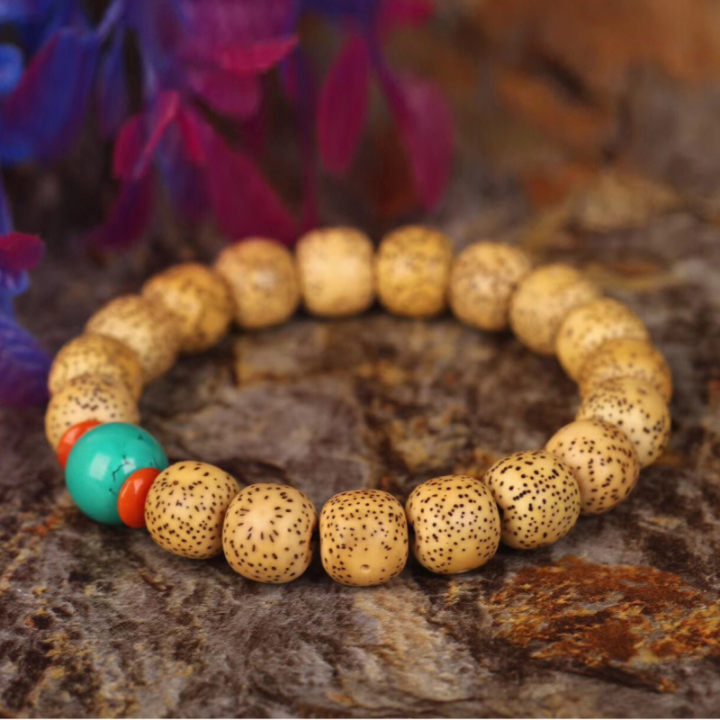 悦木之源天然黄皮星月老型桶珠搭配松石手链手串菩提手链