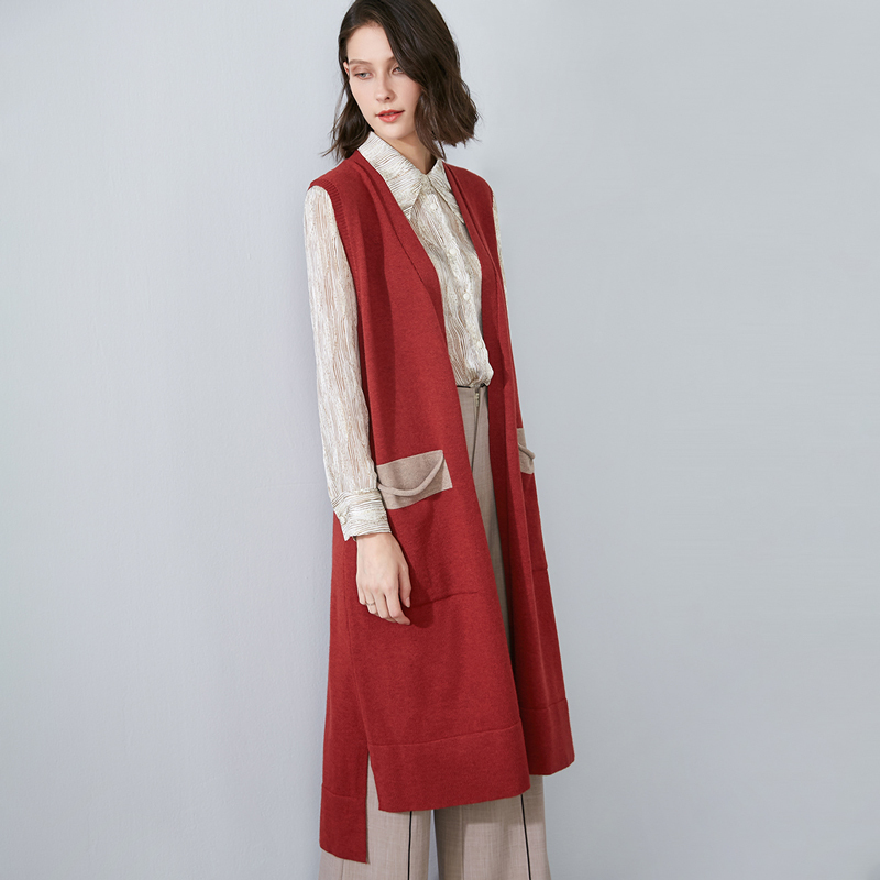 晚白2020冬季新品通勤简约休闲宽松百搭时尚针织衫开衫马夹外套女