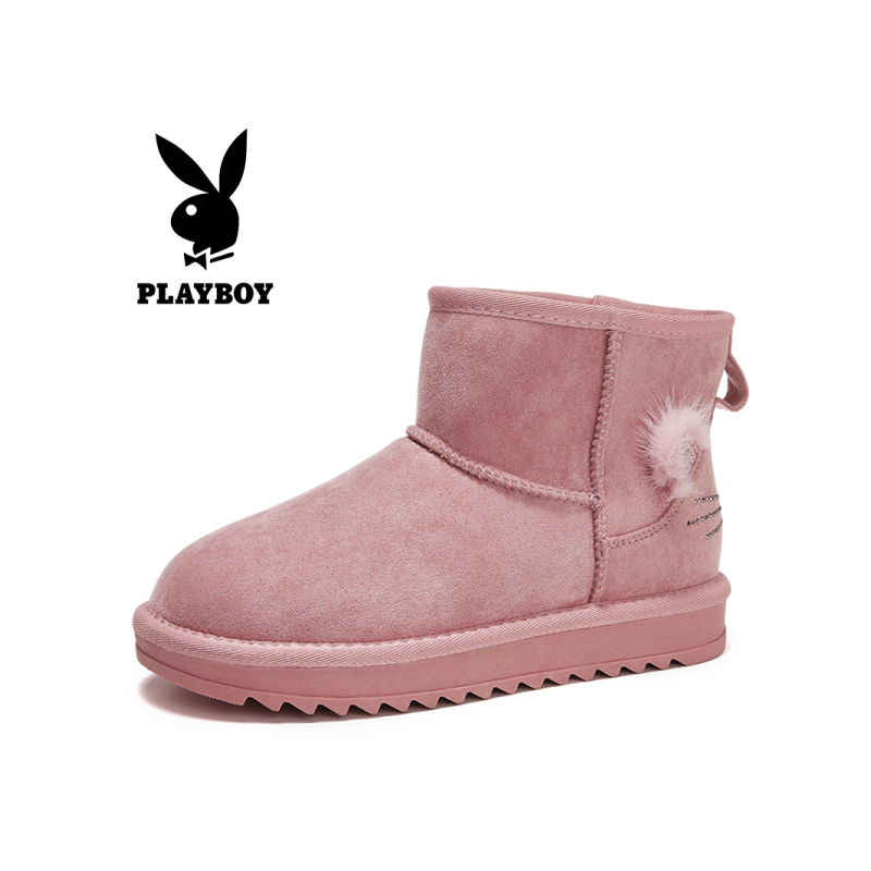 PLAYBOY/花花公子女鞋秋冬季新款甜美卡通装饰学生棉鞋平底保暖加绒短筒雪地靴女J10599196