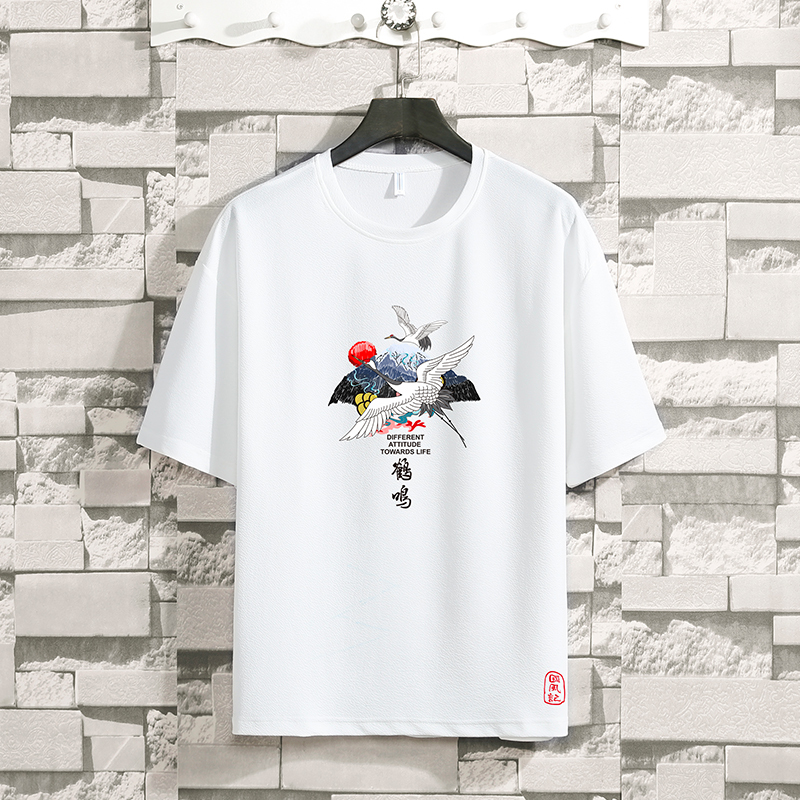 IKOPPOI 2019夏季新款男士短袖t恤宽松五分袖上衣印花潮牌 TX920-1