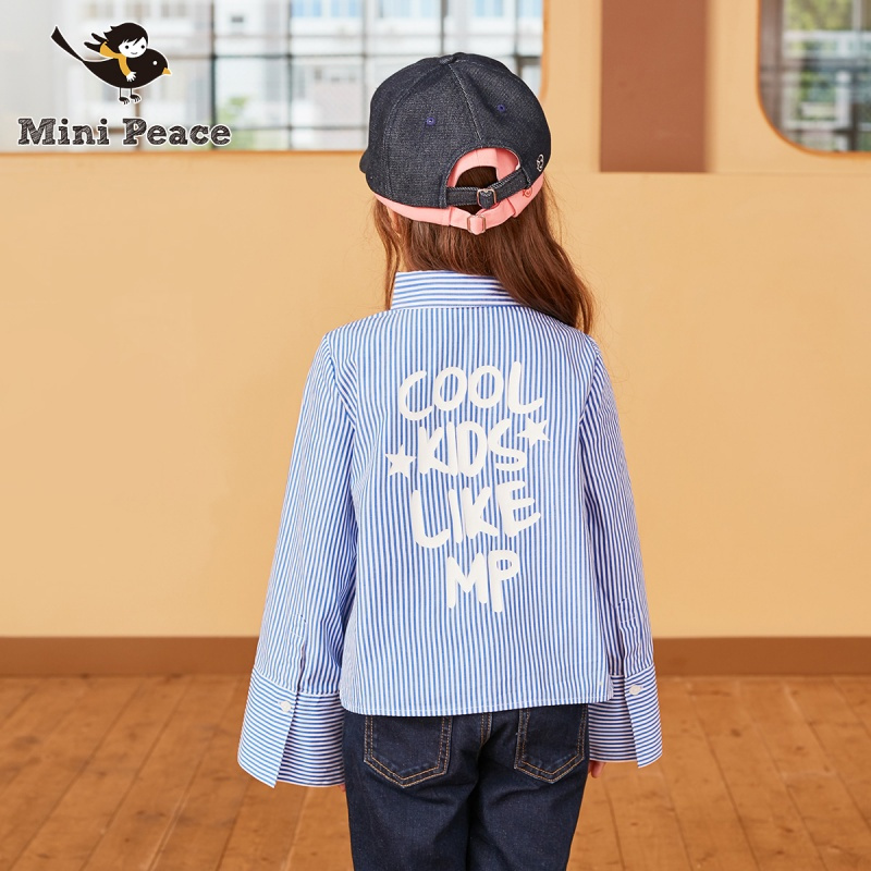 minipeace太平鸟童装女童衬衫长袖条纹儿童娃娃衫韩版春秋装新款