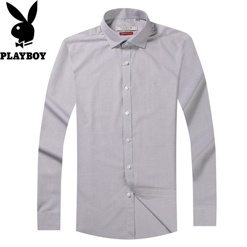 花花公子(PLAYBOY)男士衬衫 时尚上衣男工装上班青年春夏纯色衬衣修身寸衫