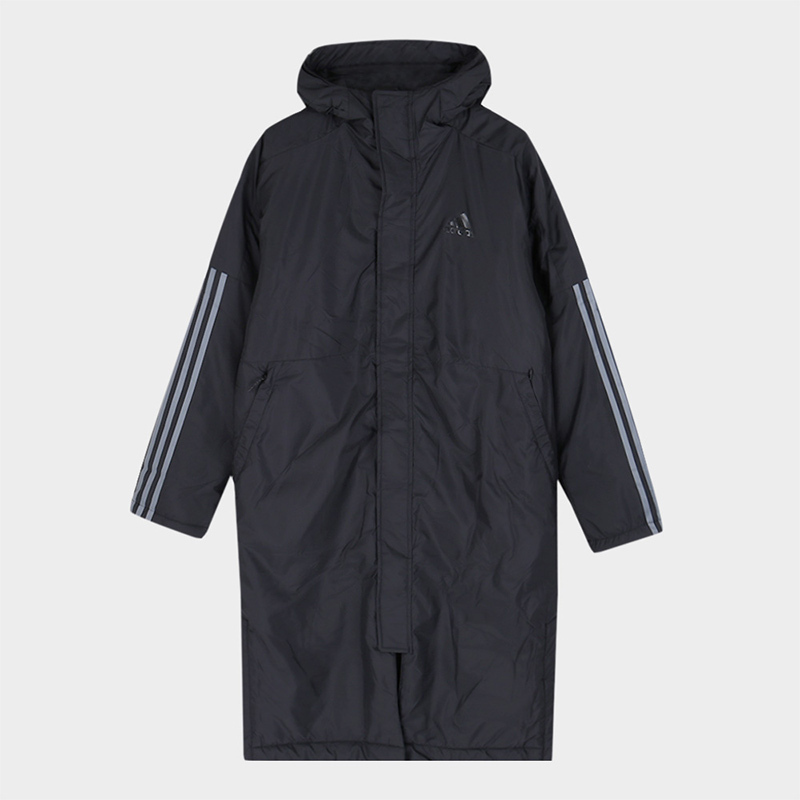 adidas阿迪达斯男外套运动服棉袄时尚休闲保暖长款连帽棉服eh3967视频
