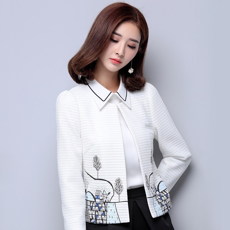 欧昵雪秋装名媛印花百搭短外套春秋韩版休闲长袖上衣女