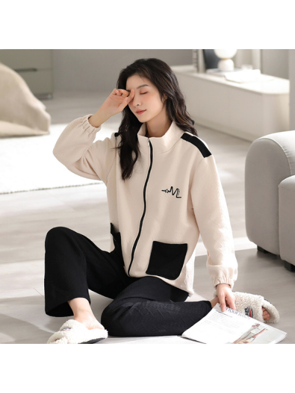 情侣睡衣女春秋冬季棉质长袖长裤氛围感一男一女男士家居服套装