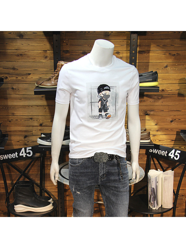 Ceen Bulled2022夏季男短袖人物亮片口罩潮款青年半袖T恤圆领修身休闲半截袖